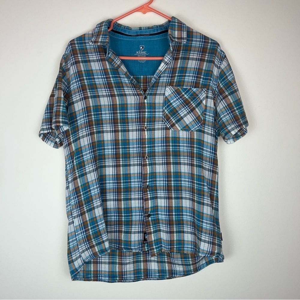 KUHL Men’s Plaid Short Sleeve Button Down Organic Cotton Shirt size Medium